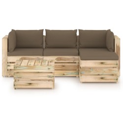 5-tlg. Garten-Lounge-Set mit Kissen Grün Imprägniertes Holz