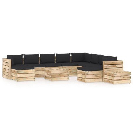 12-tlg. Garten-Lounge-Set mit Kissen Grün Imprägniertes Holz