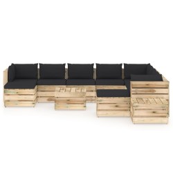 12-tlg. Garten-Lounge-Set mit Kissen Grün Imprägniertes Holz