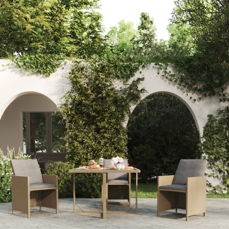vidaXL Gartentisch Beige 109x107x74 cm Poly Rattan und Glas vidaXL Gartentisch Beige 109x107x74 cm Poly Rattan und Glas
