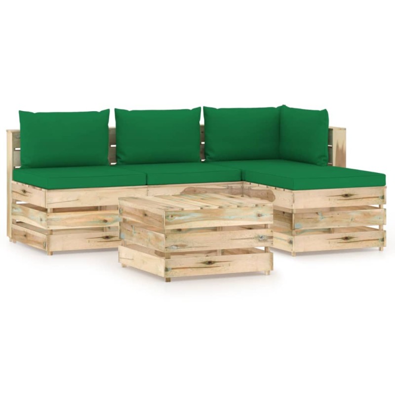 5-tlg. Garten-Lounge-Set mit Kissen Grün Imprägniertes Holz 5-tlg. Garten-Lounge-Set mit Kissen Grün Imprägniertes Holz