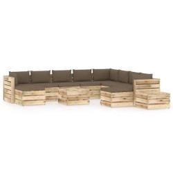 12-tlg. Garten-Lounge-Set mit Kissen Grün Imprägniertes Holz