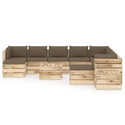12-tlg. Garten-Lounge-Set mit Kissen Grün Imprägniertes Holz
