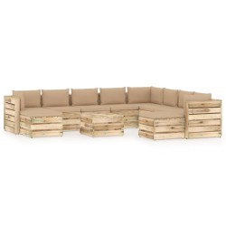 11-tlg. Garten-Lounge-Set mit Kissen Grün Imprägniertes Holz
