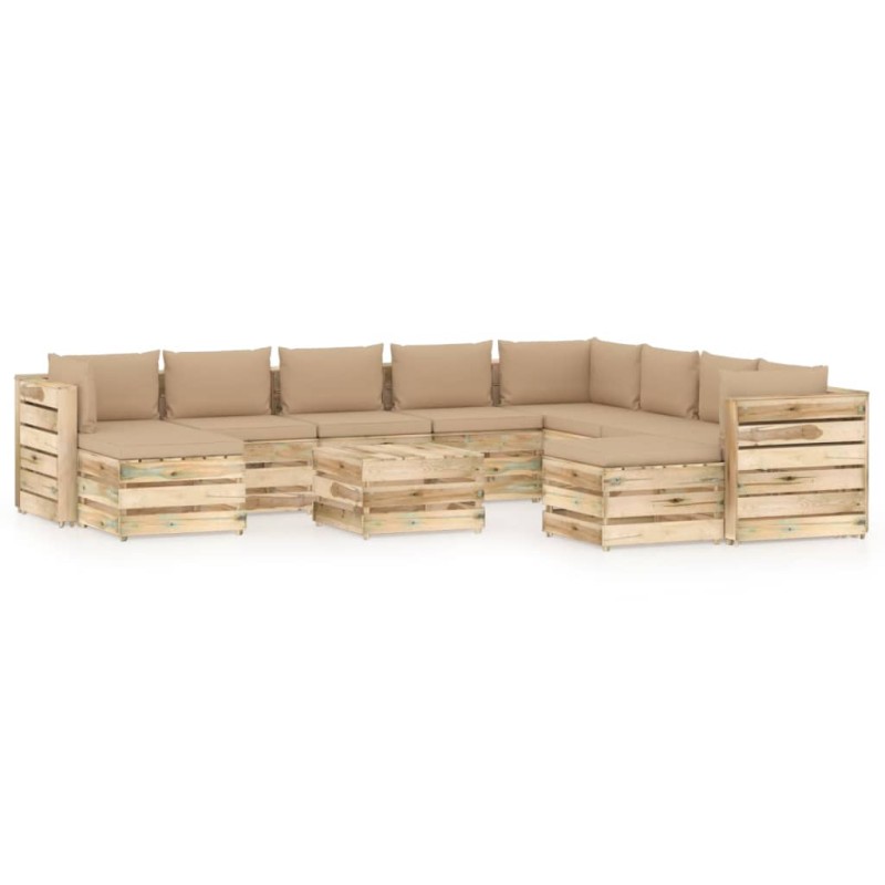 11-tlg. Garten-Lounge-Set mit Kissen Grün Imprägniertes Holz 11-tlg. Garten-Lounge-Set mit Kissen Grün Imprägniertes Holz