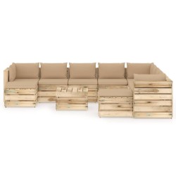 11-tlg. Garten-Lounge-Set mit Kissen Grün Imprägniertes Holz