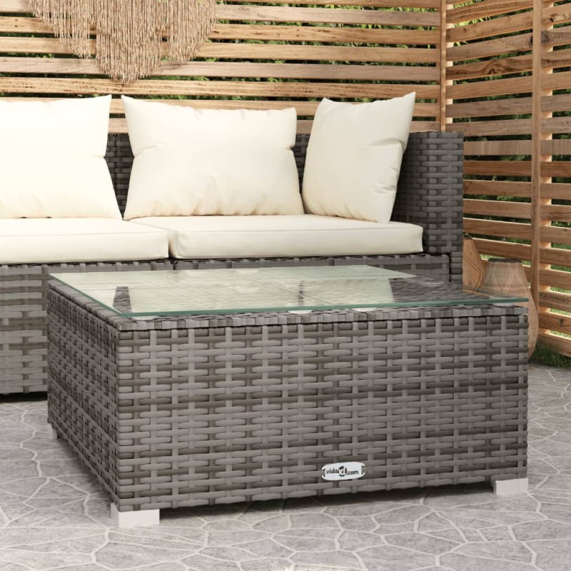 vidaXL Garten-Couchtisch Grau 60x60x30 cm Poly Rattan und Glas vidaXL Garten-Couchtisch Grau 60x60x30 cm Poly Rattan und Glas