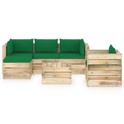 6-tlg. Garten-Lounge-Set mit Kissen Grün Imprägniertes Holz