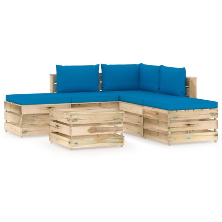 6-tlg. Garten-Lounge-Set mit Kissen Grün Imprägniertes Holz