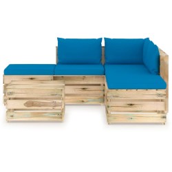 6-tlg. Garten-Lounge-Set mit Kissen Grün Imprägniertes Holz
