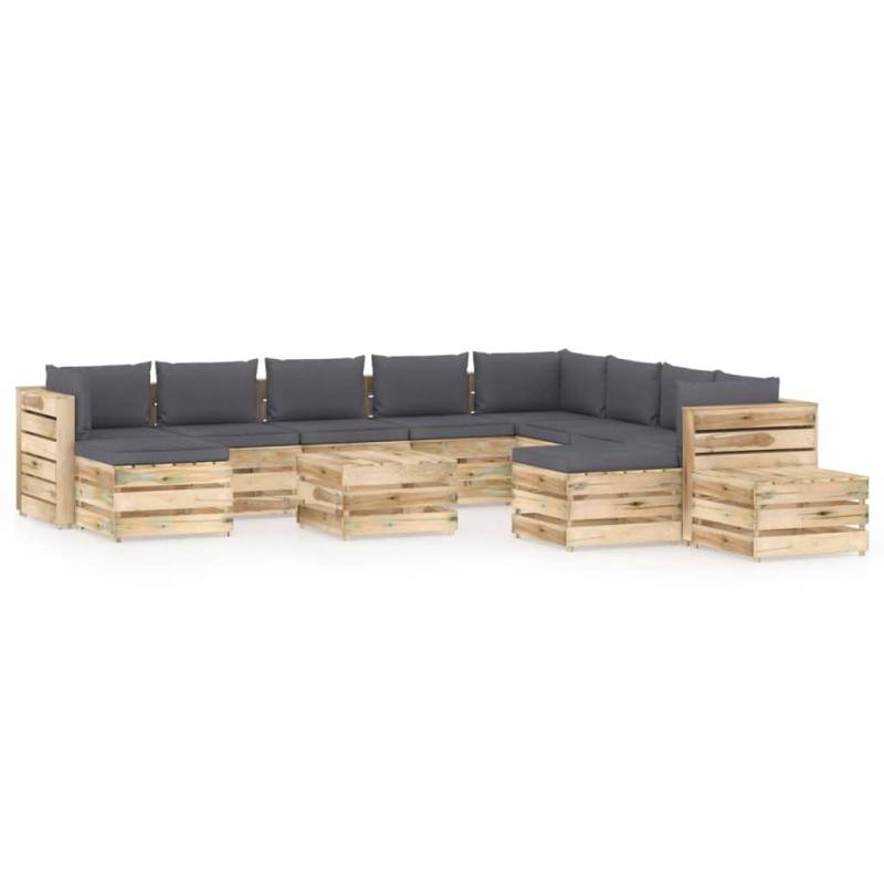12-tlg. Garten-Lounge-Set mit Kissen Grün Imprägniertes Holz 12-tlg. Garten-Lounge-Set mit Kissen Grün Imprägniertes Holz