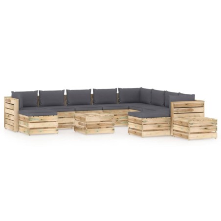 12-tlg. Garten-Lounge-Set mit Kissen Grün Imprägniertes Holz