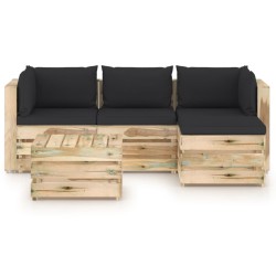 5-tlg. Garten-Lounge-Set mit Kissen Grün Imprägniertes Holz
