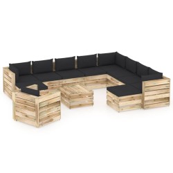 12-tlg. Garten-Lounge-Set mit Kissen Grün Imprägniertes Holz