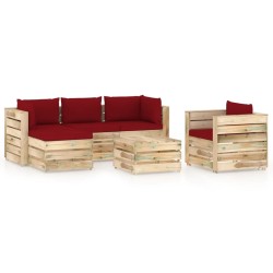 6-tlg. Garten-Lounge-Set mit Kissen Grün Imprägniertes Holz