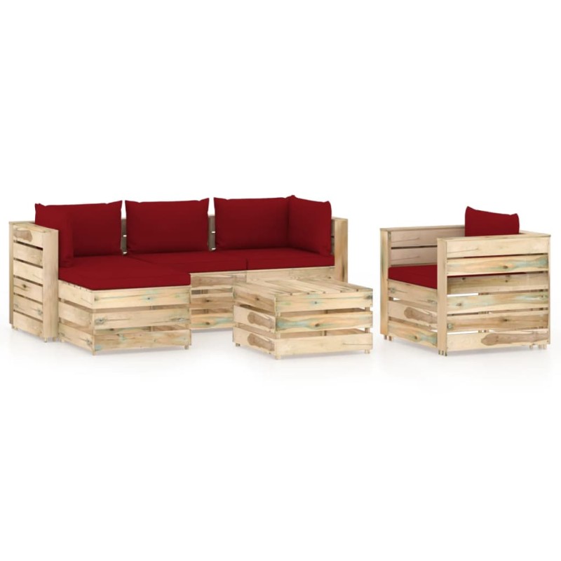 6-tlg. Garten-Lounge-Set mit Kissen Grün Imprägniertes Holz 6-tlg. Garten-Lounge-Set mit Kissen Grün Imprägniertes Holz