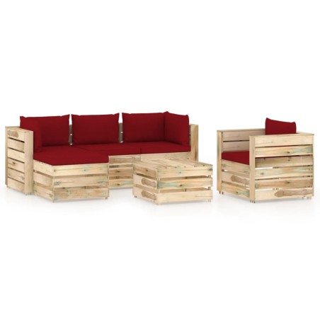 6-tlg. Garten-Lounge-Set mit Kissen Grün Imprägniertes Holz