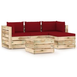 5-tlg. Garten-Lounge-Set mit Kissen Grün Imprägniertes Holz