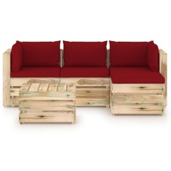 5-tlg. Garten-Lounge-Set mit Kissen Grün Imprägniertes Holz
