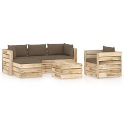 6-tlg. Garten-Lounge-Set mit Kissen Grün Imprägniertes Holz