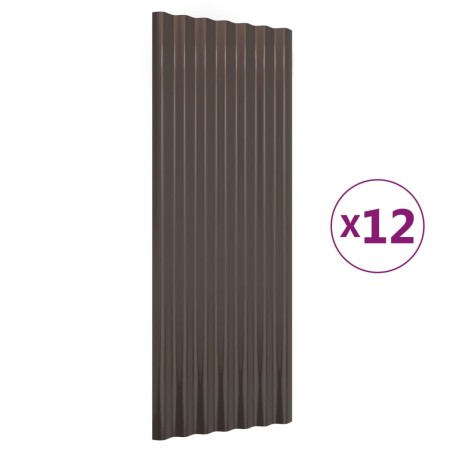 Dachpaneele 12 Stk. Pulverbeschichteter Stahl Braun 100x36 cm