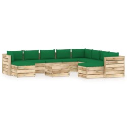 11-tlg. Garten-Lounge-Set mit Kissen Grün Imprägniertes Holz