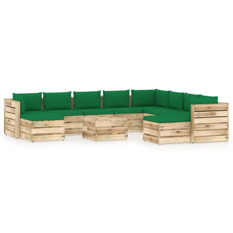 11-tlg. Garten-Lounge-Set mit Kissen Grün Imprägniertes Holz 11-tlg. Garten-Lounge-Set mit Kissen Grün Imprägniertes Holz