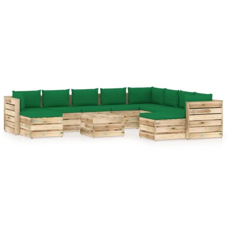 11-tlg. Garten-Lounge-Set mit Kissen Grün Imprägniertes Holz