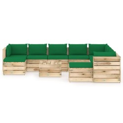 11-tlg. Garten-Lounge-Set mit Kissen Grün Imprägniertes Holz