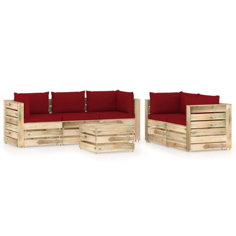 6-tlg. Garten-Lounge-Set mit Kissen Grün Imprägniertes Holz 6-tlg. Garten-Lounge-Set mit Kissen Grün Imprägniertes Holz