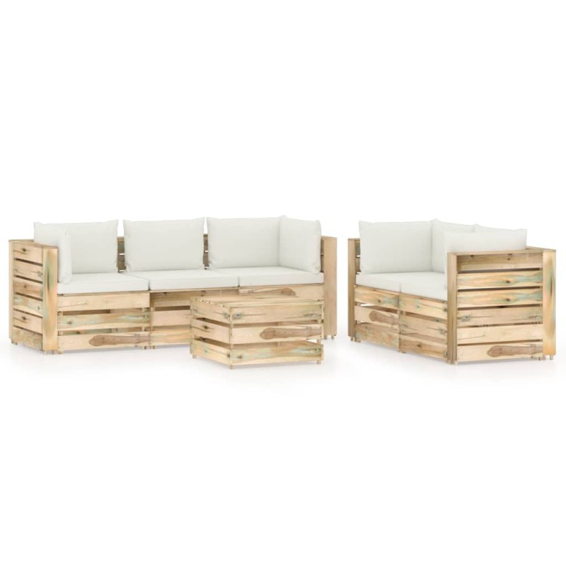 6-tlg. Garten-Lounge-Set mit Kissen Grün Imprägniertes Holz 6-tlg. Garten-Lounge-Set mit Kissen Grün Imprägniertes Holz