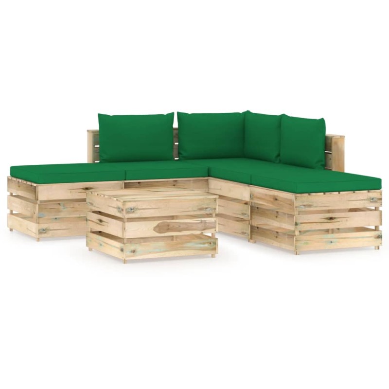 6-tlg. Garten-Lounge-Set mit Kissen Grün Imprägniertes Holz 6-tlg. Garten-Lounge-Set mit Kissen Grün Imprägniertes Holz