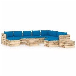 12-tlg. Garten-Lounge-Set mit Kissen Grün Imprägniertes Holz