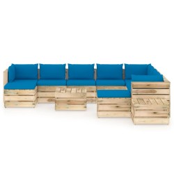12-tlg. Garten-Lounge-Set mit Kissen Grün Imprägniertes Holz