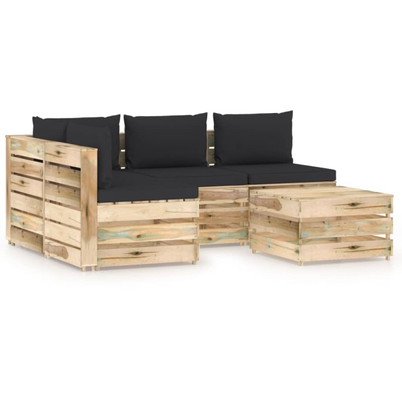 5-tlg. Garten-Lounge-Set mit Kissen Grün Imprägniertes Holz 5-tlg. Garten-Lounge-Set mit Kissen Grün Imprägniertes Holz