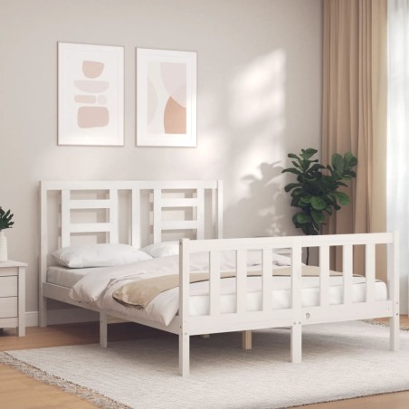 vidaXL Massivholzbett mit Kopfteil Weiß 140x190 cm