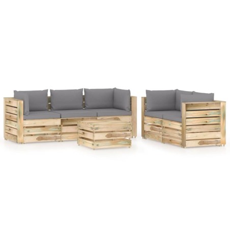 6-tlg. Garten-Lounge-Set mit Kissen Grün Imprägniertes Holz