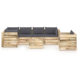 7-tlg. Garten-Lounge-Set mit Kissen Grün Imprägniertes Holz