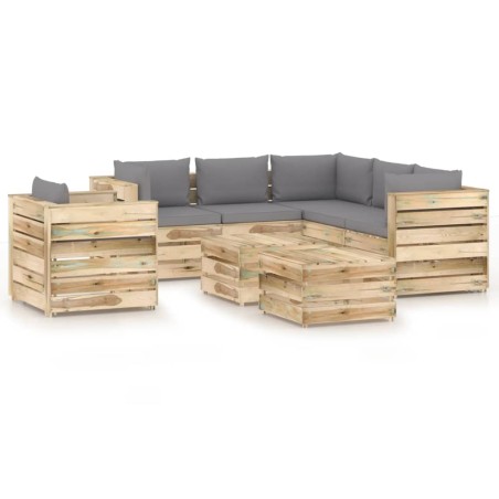 8-tlg. Garten-Lounge-Set mit Kissen Grün Imprägniertes Holz