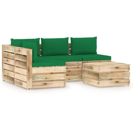 5-tlg. Garten-Lounge-Set mit Kissen Grün Imprägniertes Holz