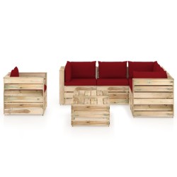 vidaXL 8-tlg. Garten-Lounge-Set mit Kissen Grün Imprägniertes Holz