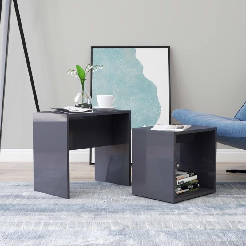 Couchtisch-Set Hochglanz-Grau 48x30x45 cm Holzwerkstoff Couchtisch-Set Hochglanz-Grau 48x30x45 cm Holzwerkstoff