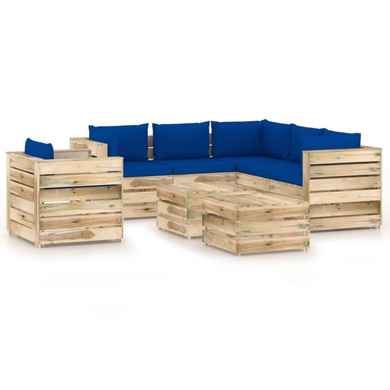 8-tlg. Garten-Lounge-Set mit Kissen Grün Imprägniertes Holz 8-tlg. Garten-Lounge-Set mit Kissen Grün Imprägniertes Holz