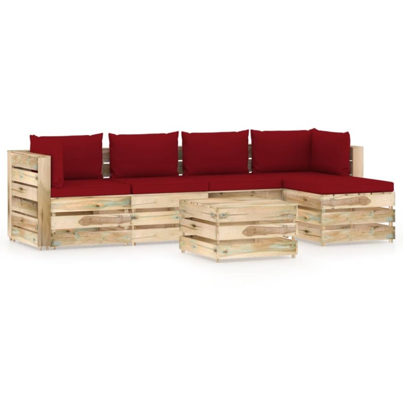 6-tlg. Garten-Lounge-Set mit Kissen Grün Imprägniertes Holz 6-tlg. Garten-Lounge-Set mit Kissen Grün Imprägniertes Holz