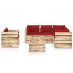 8-tlg. Garten-Lounge-Set mit Kissen Grün Imprägniertes Holz