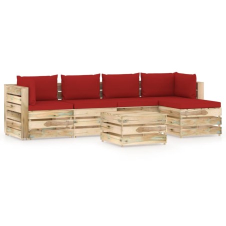 6-tlg. Garten-Lounge-Set mit Kissen Grün Imprägniertes Holz