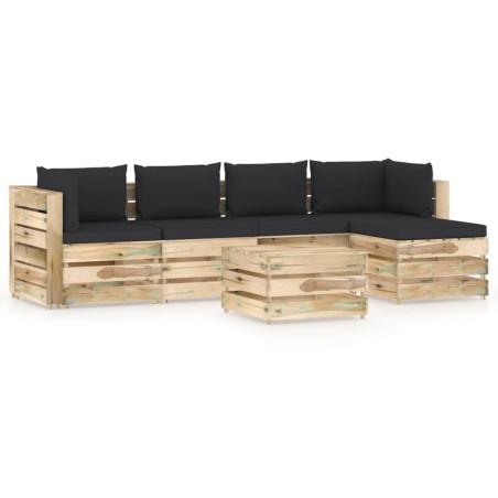 6-tlg. Garten-Lounge-Set mit Kissen Grün Imprägniertes Holz