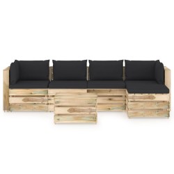 6-tlg. Garten-Lounge-Set mit Kissen Grün Imprägniertes Holz