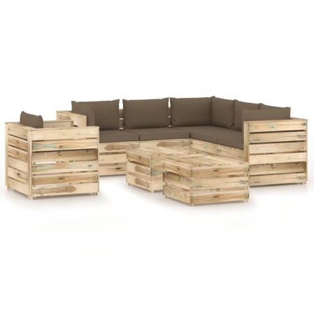 8-tlg. Garten-Lounge-Set mit Kissen Grün Imprägniertes Holz