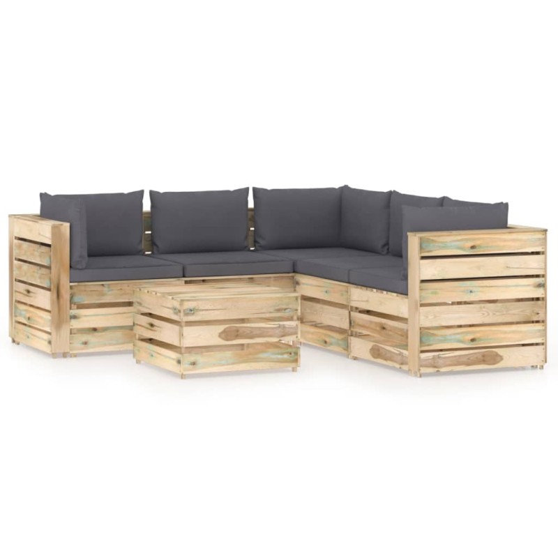 6-tlg. Garten-Lounge-Set mit Kissen Grün Imprägniertes Holz 6-tlg. Garten-Lounge-Set mit Kissen Grün Imprägniertes Holz